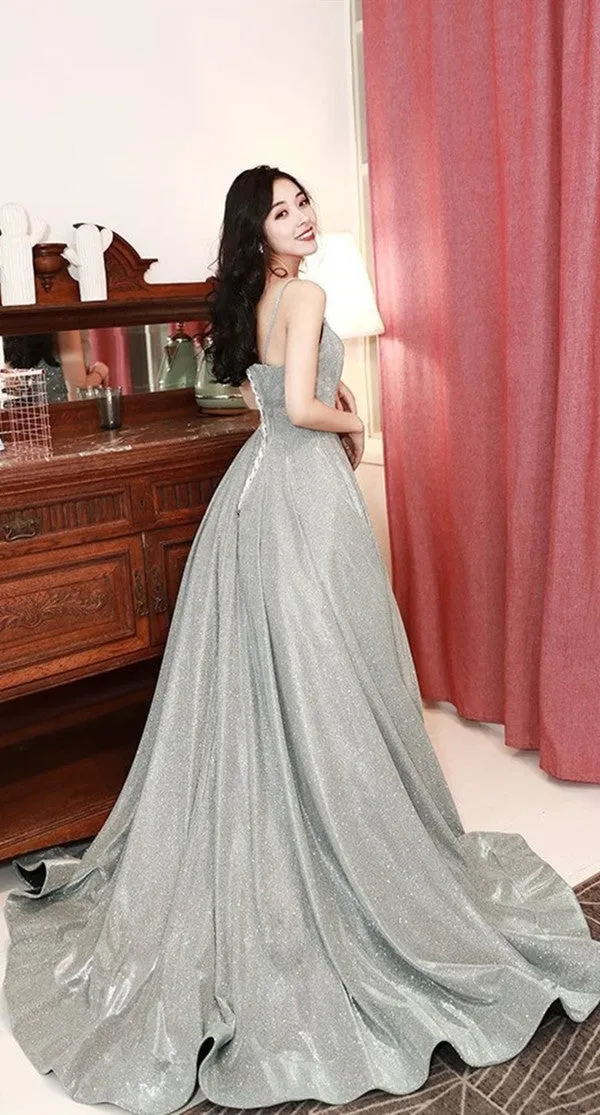 A-line Sparkly Long Prom Dresses, Elegant Prom Dresses, Stylish 2020 Prom Dresses