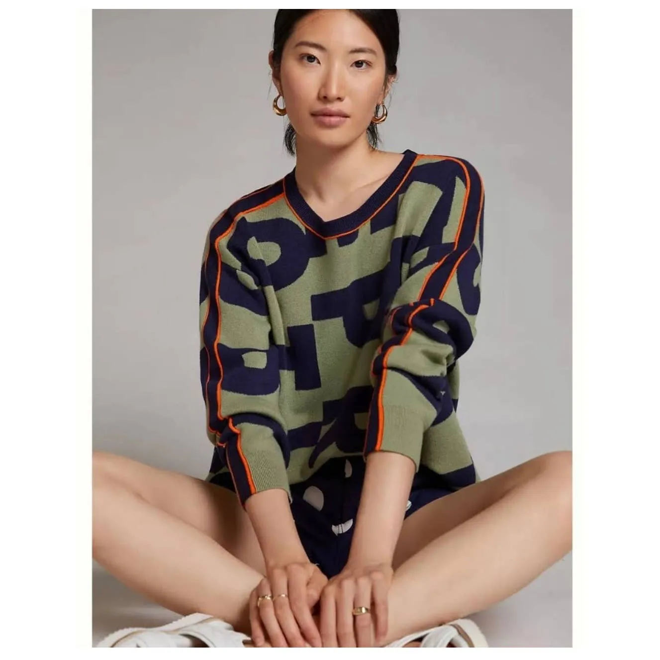 Anthropologie Daily Practice Logo Sweater Knit Size XL New