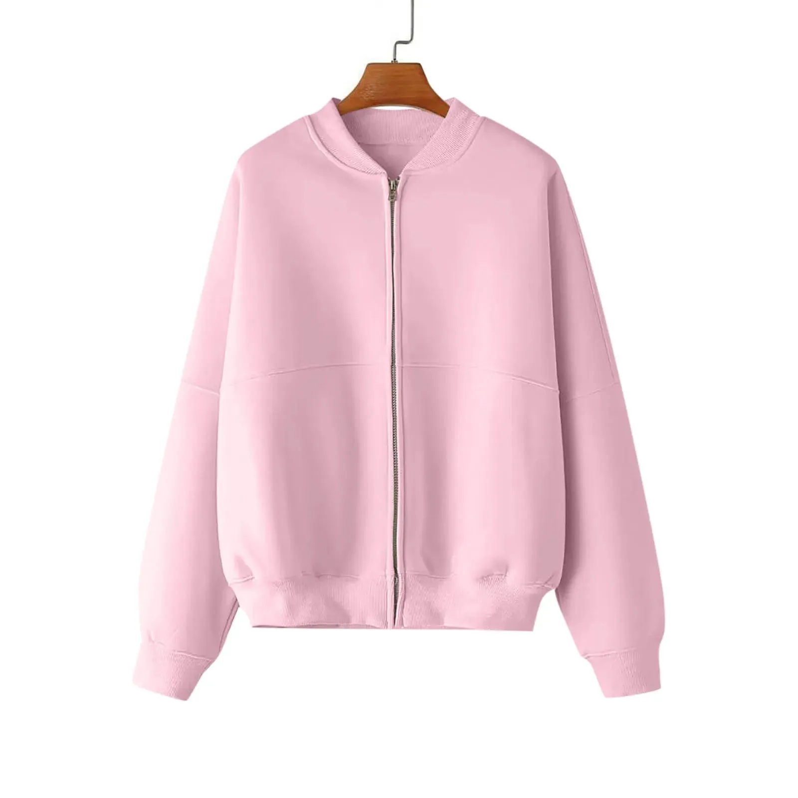 Autumn Winter Zip Up Bomber Jackets For Women Casual Loose Fleece Lined Outerwears Women Streetwear Long Sleeve Baseball Jacket