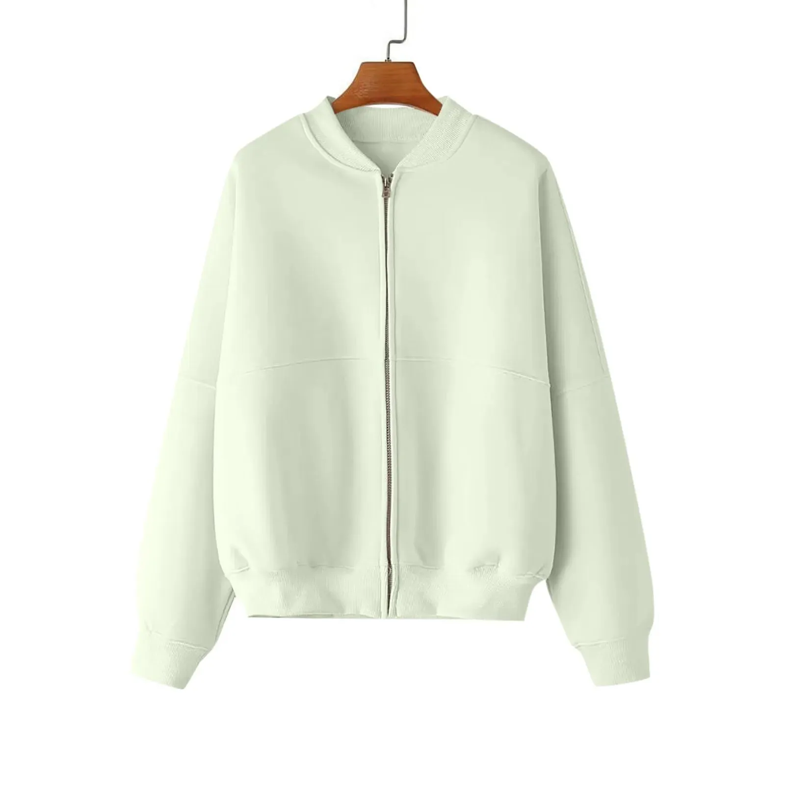 Autumn Winter Zip Up Bomber Jackets For Women Casual Loose Fleece Lined Outerwears Women Streetwear Long Sleeve Baseball Jacket