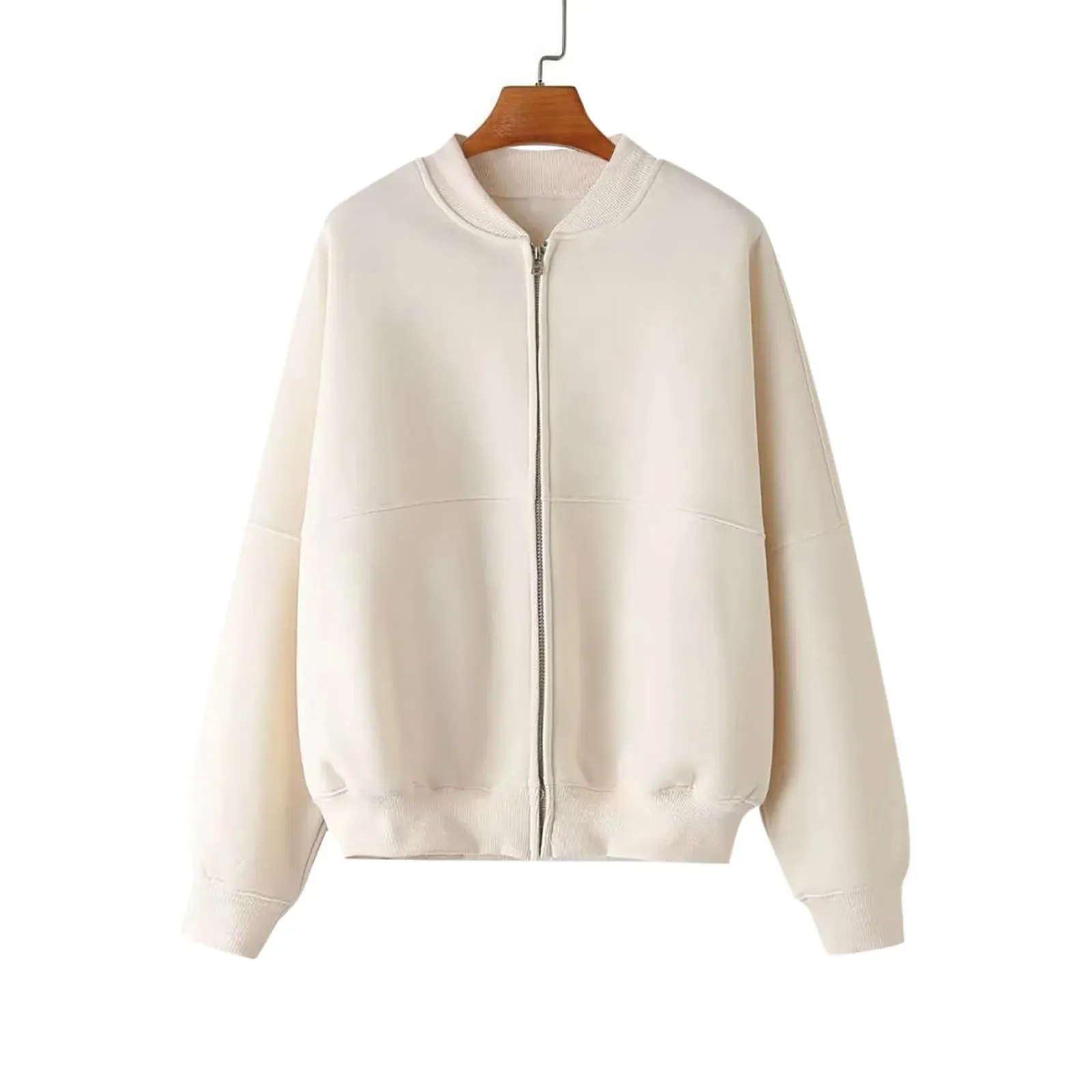 Autumn Winter Zip Up Bomber Jackets For Women Casual Loose Fleece Lined Outerwears Women Streetwear Long Sleeve Baseball Jacket