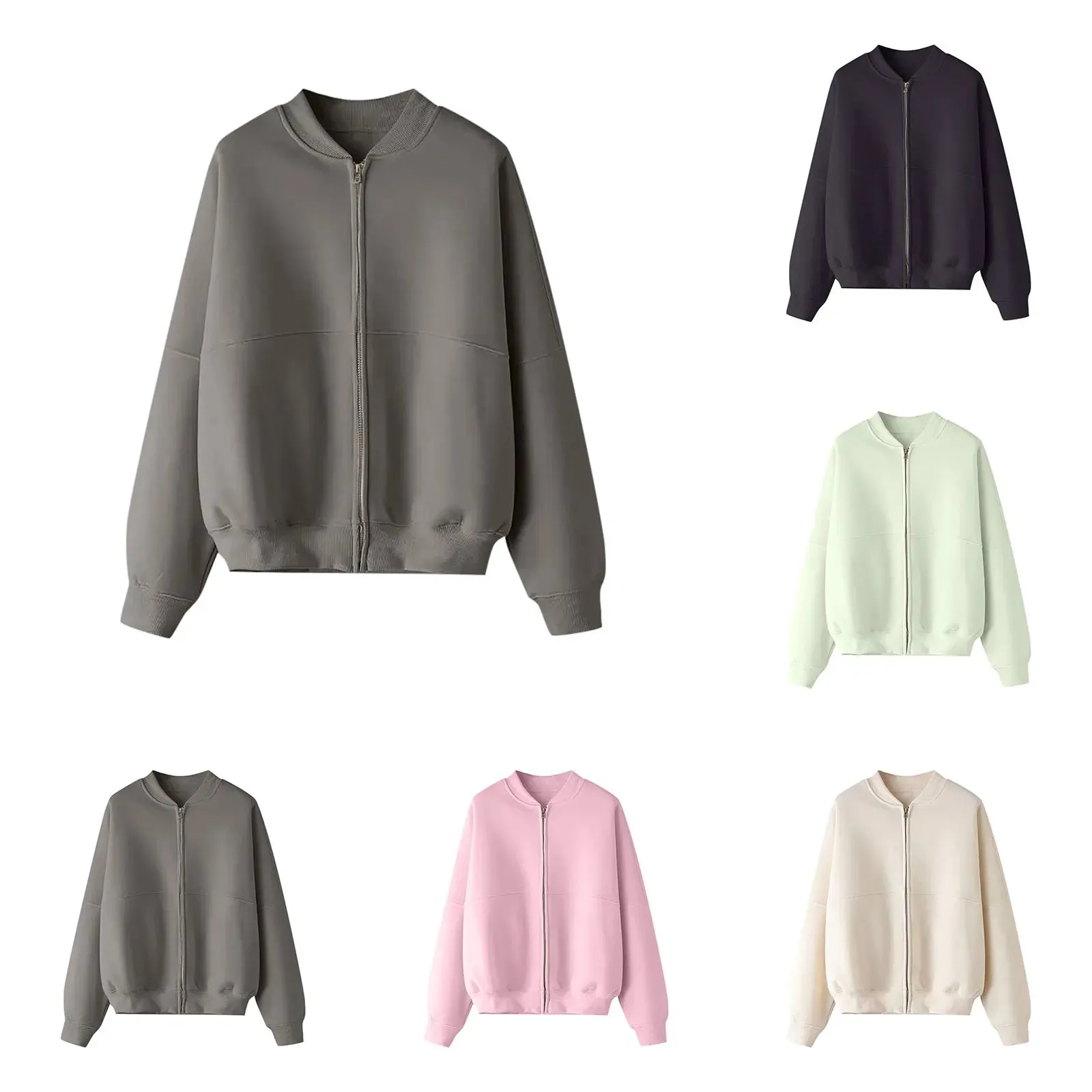 Autumn Winter Zip Up Bomber Jackets For Women Casual Loose Fleece Lined Outerwears Women Streetwear Long Sleeve Baseball Jacket