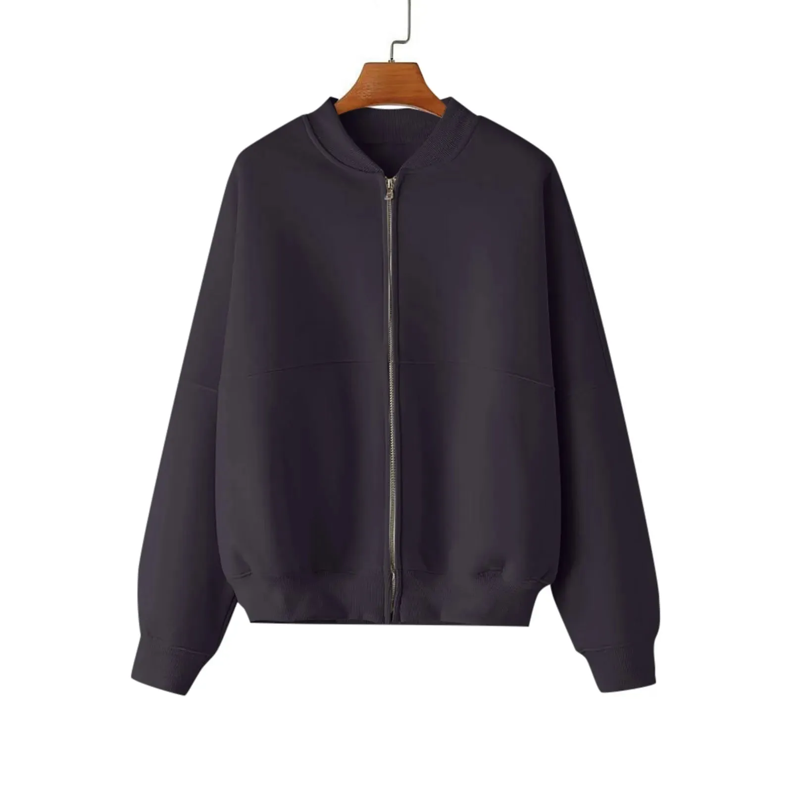 Autumn Winter Zip Up Bomber Jackets For Women Casual Loose Fleece Lined Outerwears Women Streetwear Long Sleeve Baseball Jacket