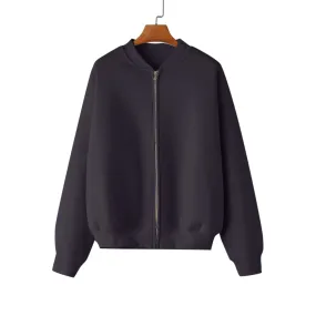 Autumn Winter Zip Up Bomber Jackets For Women Casual Loose Fleece Lined Outerwears Women Streetwear Long Sleeve Baseball Jacket