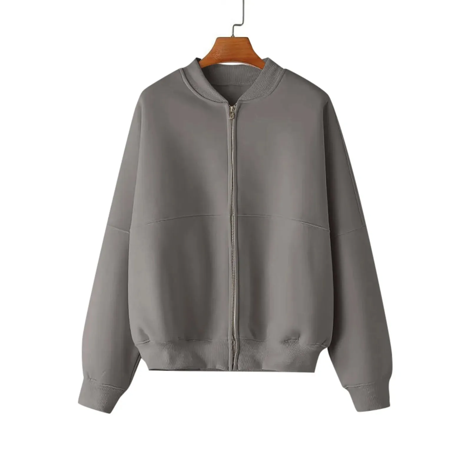 Autumn Winter Zip Up Bomber Jackets For Women Casual Loose Fleece Lined Outerwears Women Streetwear Long Sleeve Baseball Jacket