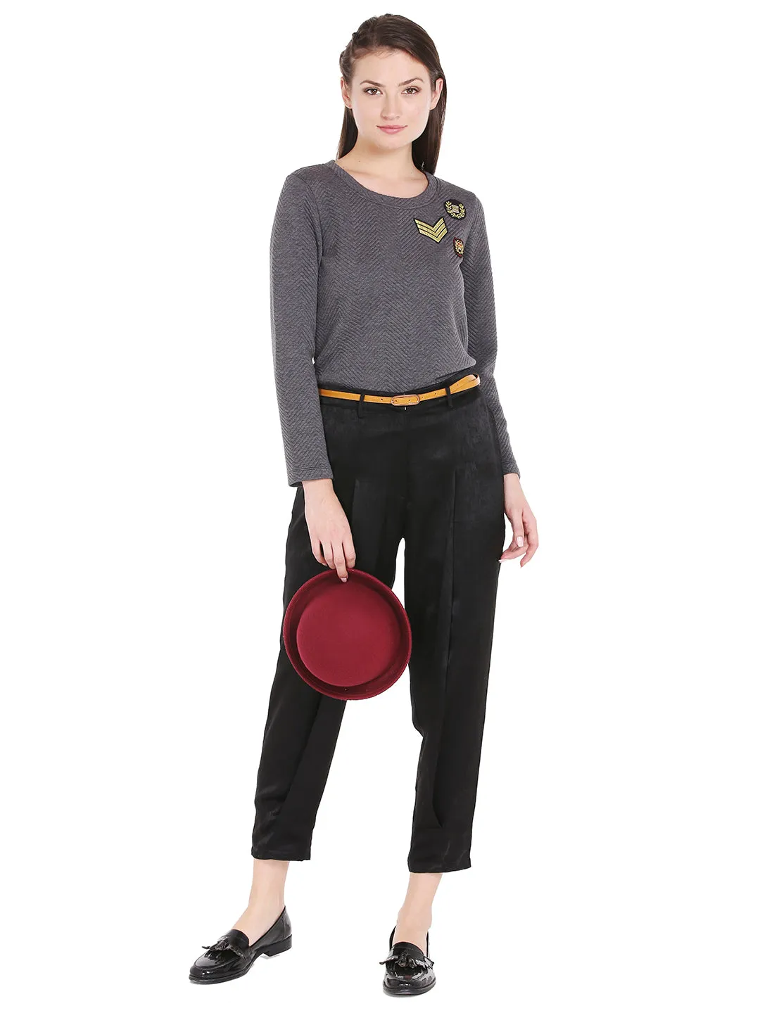 Black Solid Basic Pant With Pockets