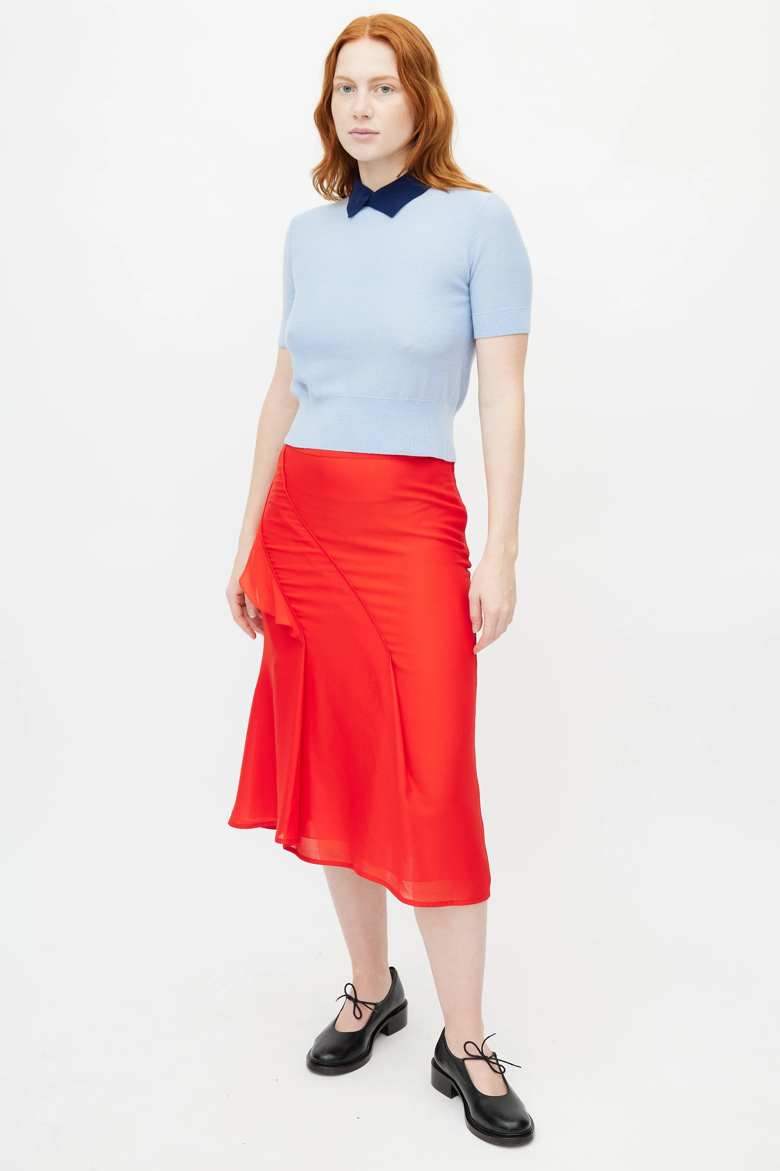 Blue Knit Collared Top