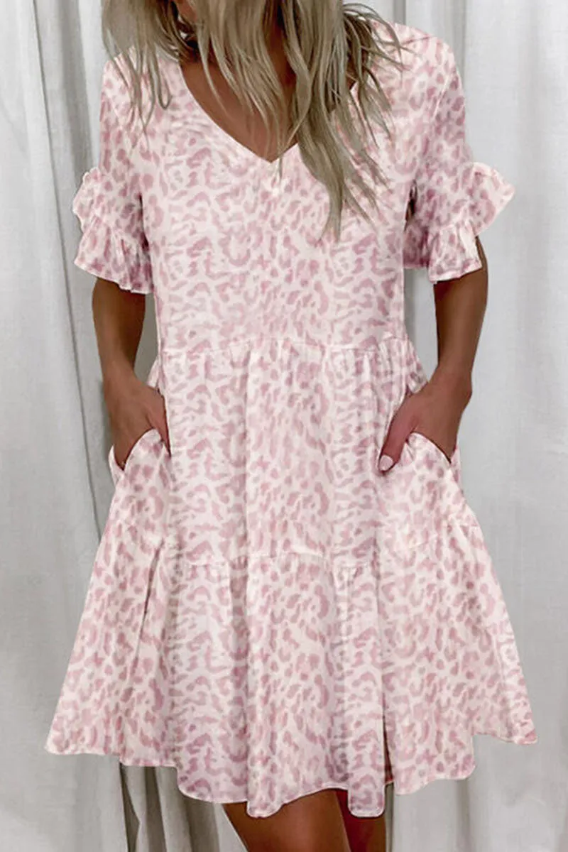 Casual & Stylish Print V Neck A Line Mini Dresses(7 Colors)