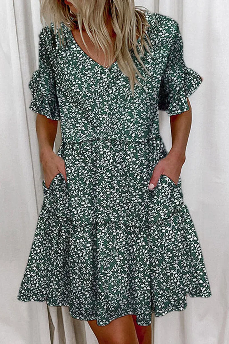 Casual & Stylish Print V Neck A Line Mini Dresses(7 Colors)