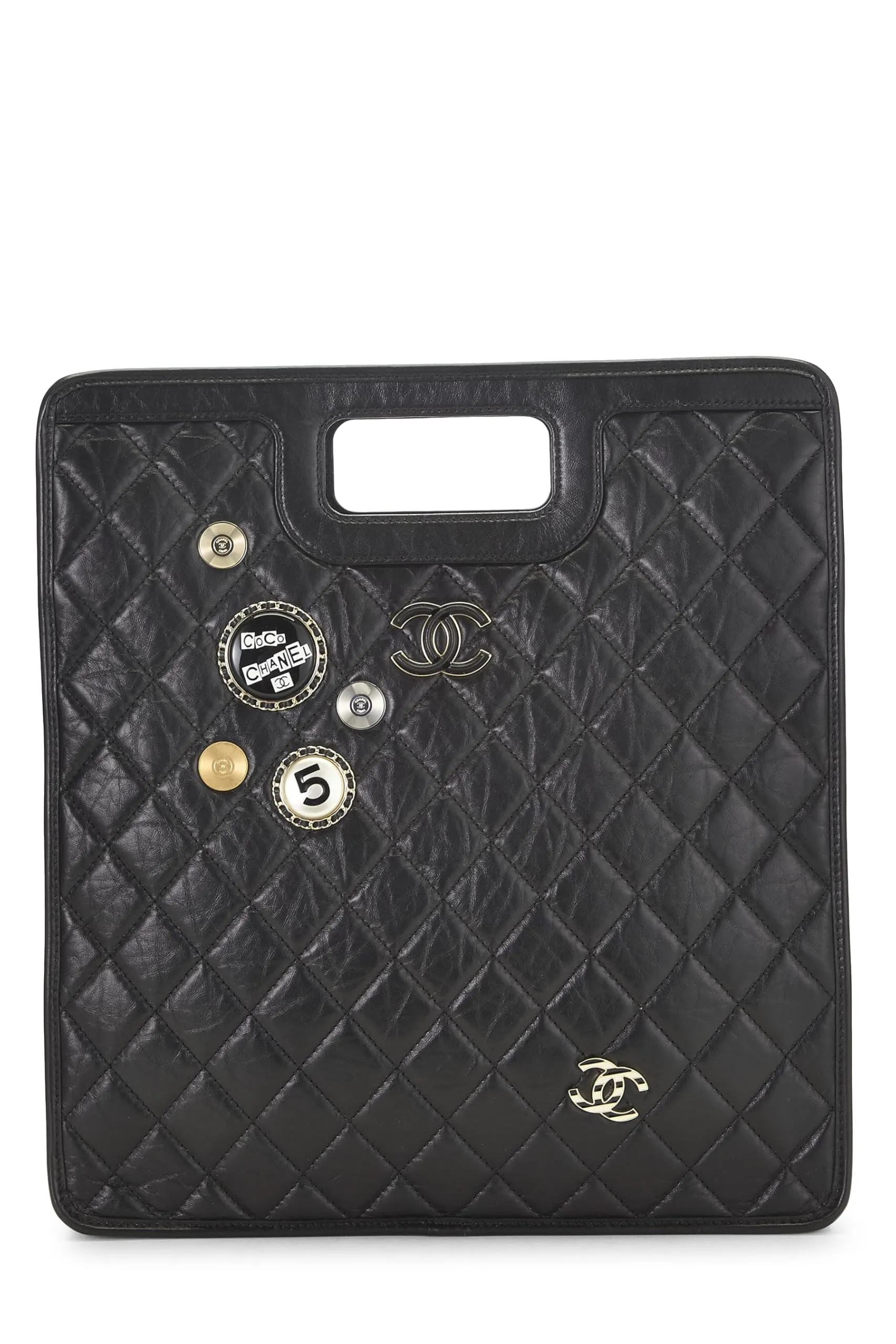 Chanel,  Black Calfskin Charms Shopping Bag Large, Black