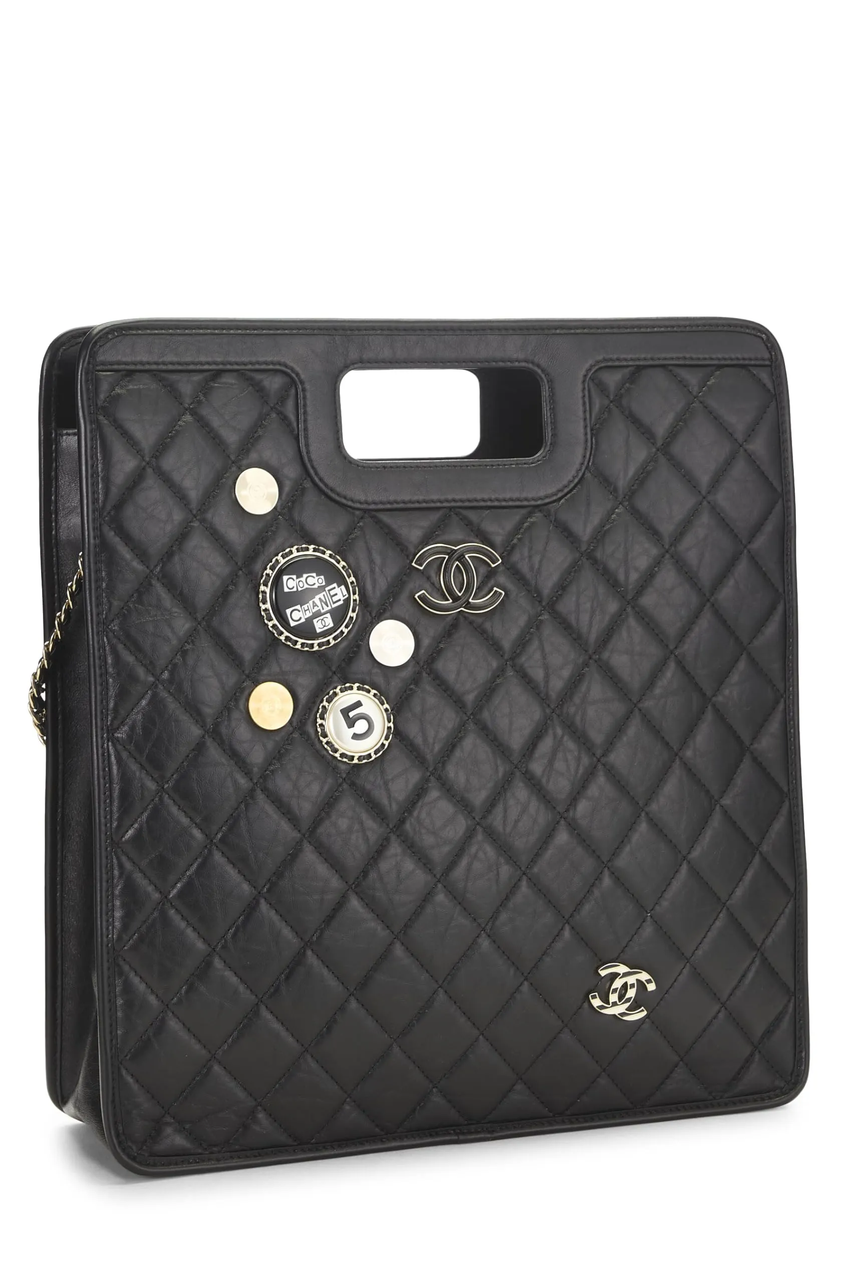 Chanel,  Black Calfskin Charms Shopping Bag Large, Black