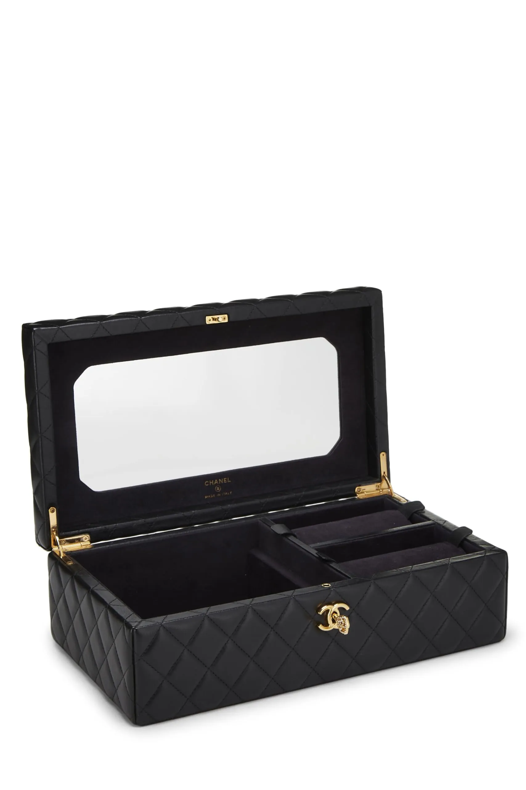 Chanel,  Black Lambskin Jewelry Case Large, Black
