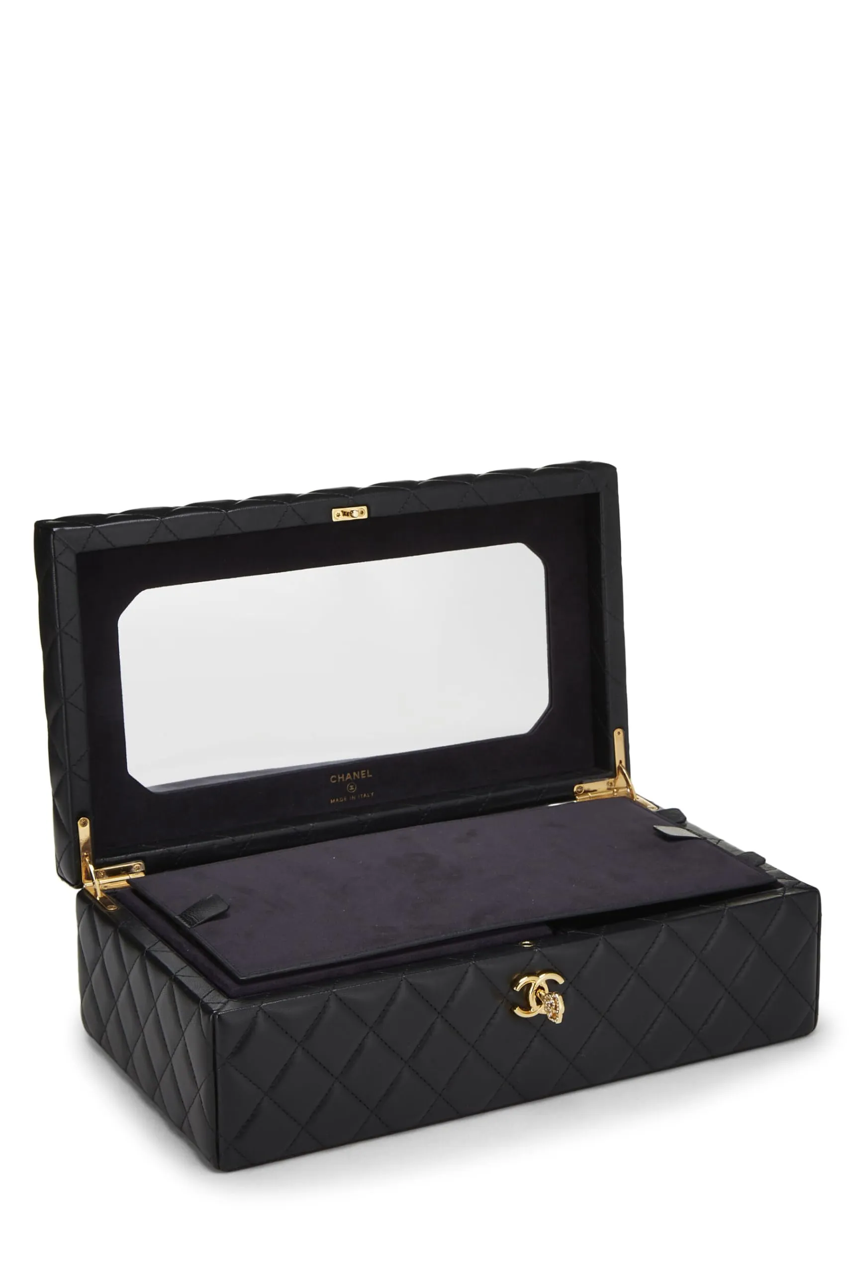 Chanel,  Black Lambskin Jewelry Case Large, Black