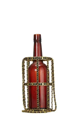 Chanel,  Black Leather & Gold Chain Link Bottle Holder, Black