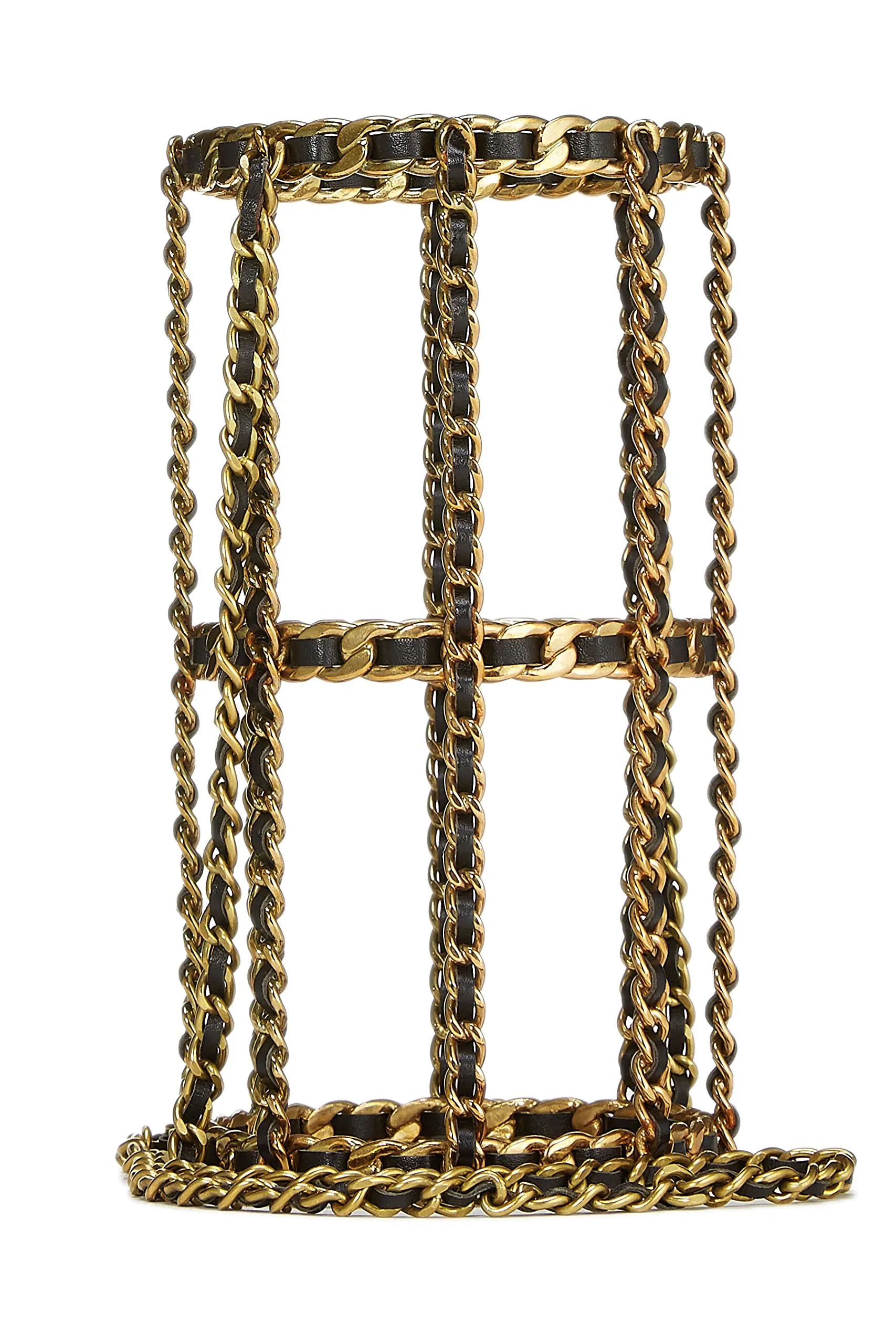 Chanel,  Black Leather & Gold Chain Link Bottle Holder, Black