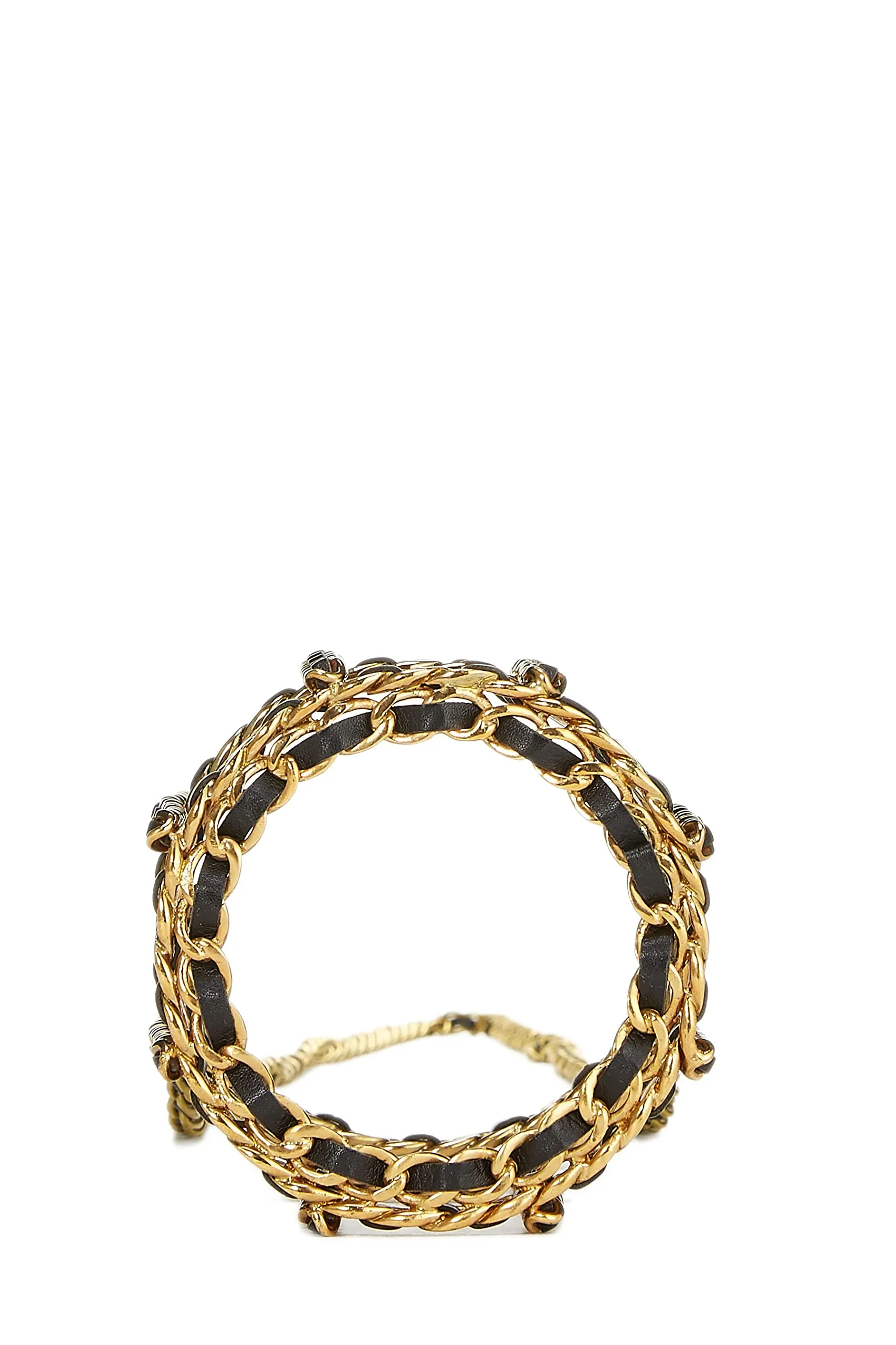 Chanel,  Black Leather & Gold Chain Link Bottle Holder, Black