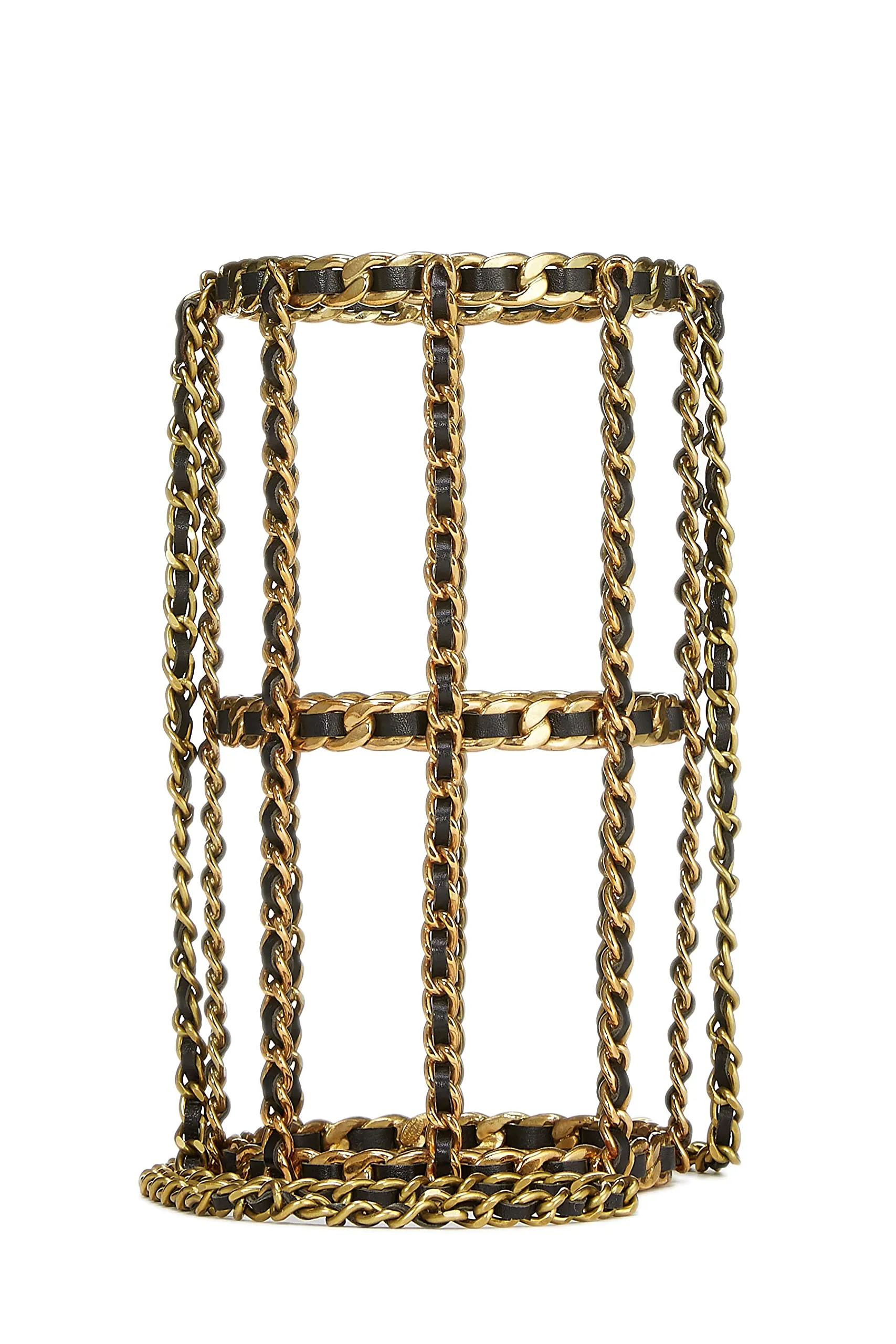 Chanel,  Black Leather & Gold Chain Link Bottle Holder, Black