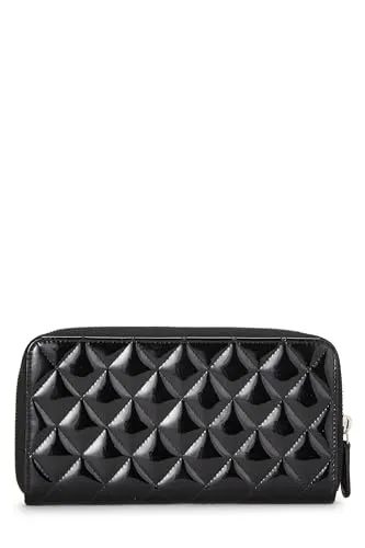 Chanel,  Black Patent Leather Zip Around Wallet, Black