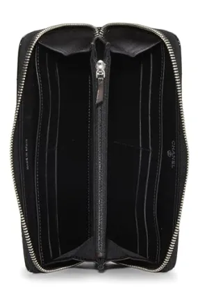 Chanel,  Black Patent Leather Zip Around Wallet, Black
