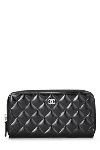 Chanel,  Black Patent Leather Zip Around Wallet, Black