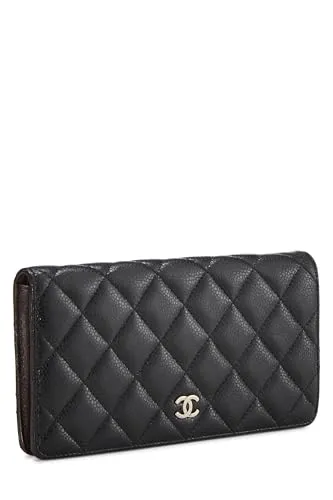 Chanel,  Black Quilted Caviar Classic Long Yen Wallet, Black