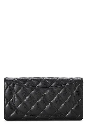 Chanel,  Black Quilted Caviar Classic Long Yen Wallet, Black