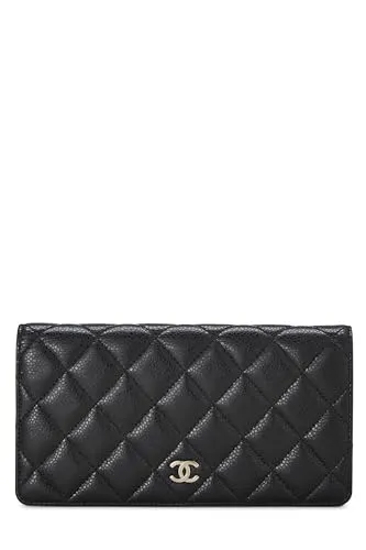 Chanel,  Black Quilted Caviar Classic Long Yen Wallet, Black