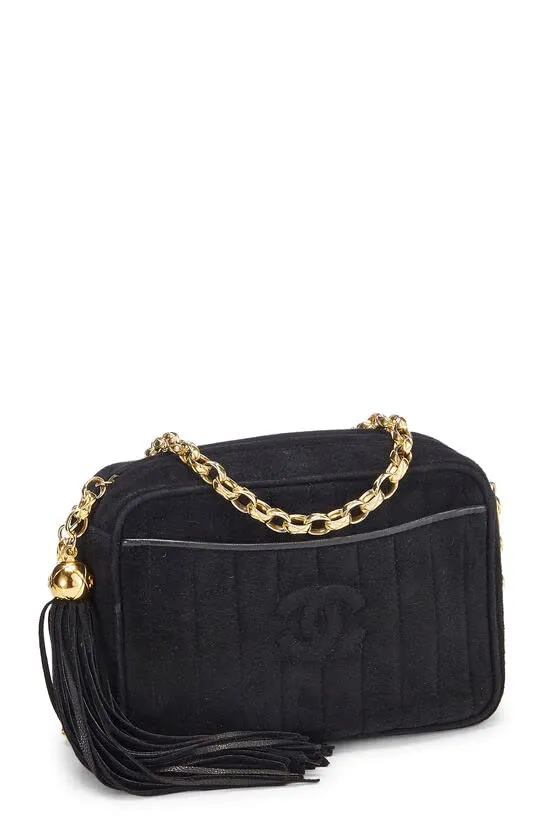 CHANEL,  Black Vertical Suede Pocket Camera Bag Mini, Black