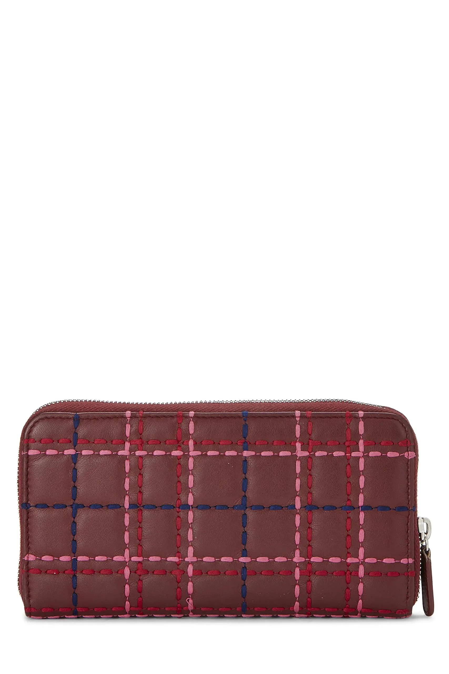 Chanel,  Burgundy Lambskin Stitched Zip-Around Wallet, Burgundy