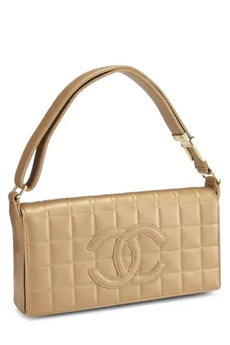 Chanel,  Gold Leather Chocolate Bar Shoulder Bag Medium, Gold