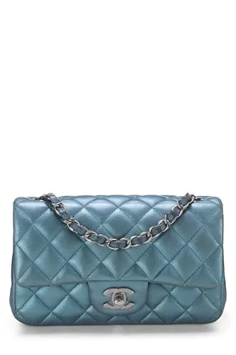 Chanel,  Iridescent Blue Quilted Lambskin Classic Double Flap Medium, Blue
