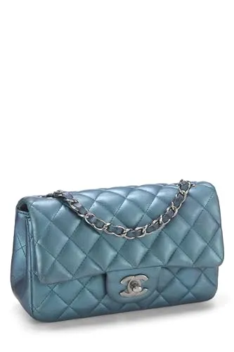 Chanel,  Iridescent Blue Quilted Lambskin Classic Double Flap Medium, Blue
