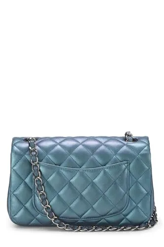 Chanel,  Iridescent Blue Quilted Lambskin Classic Double Flap Medium, Blue