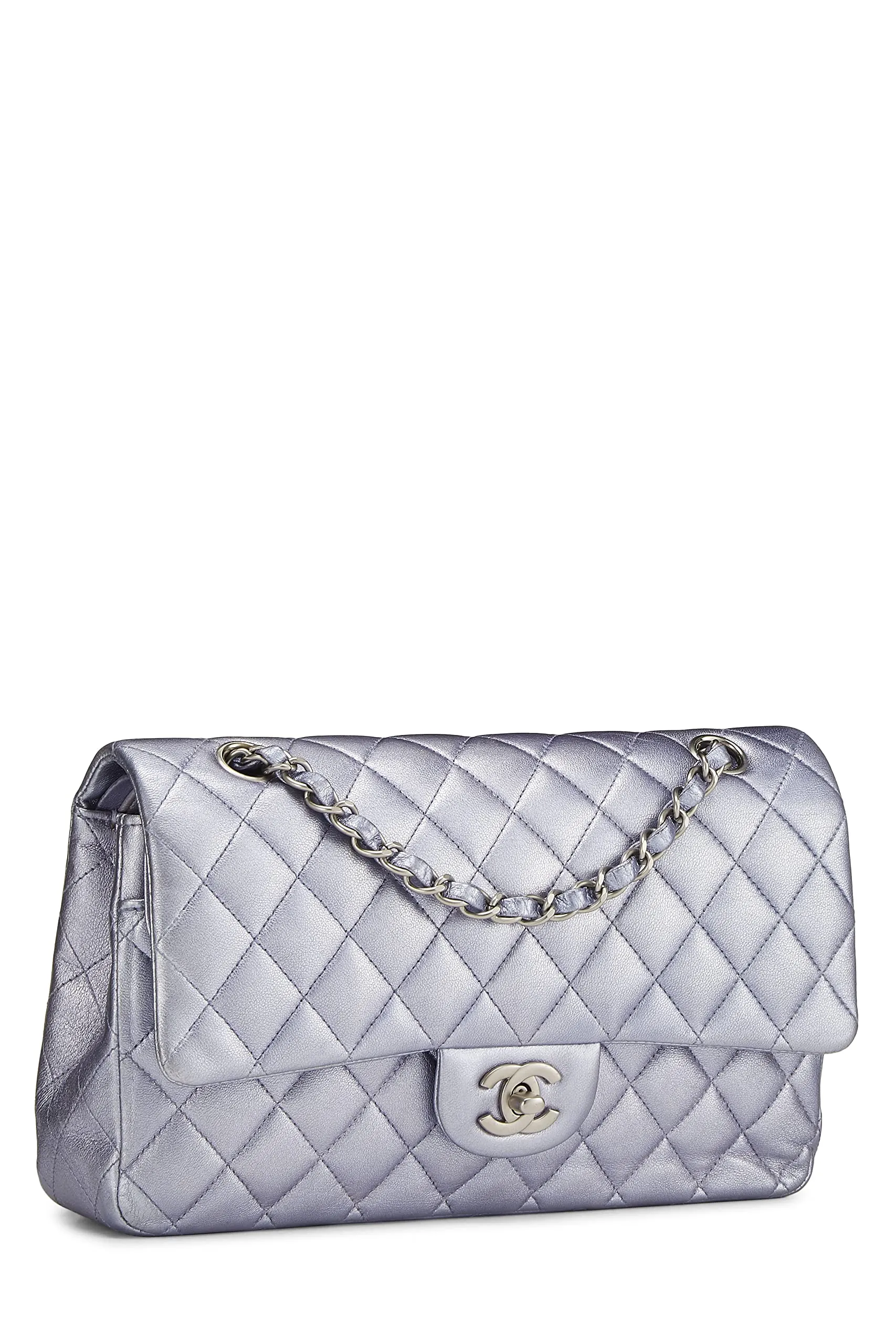 Chanel,  Metallic Purple Quilted Lambskin Classic Double Flap Medium, Purple