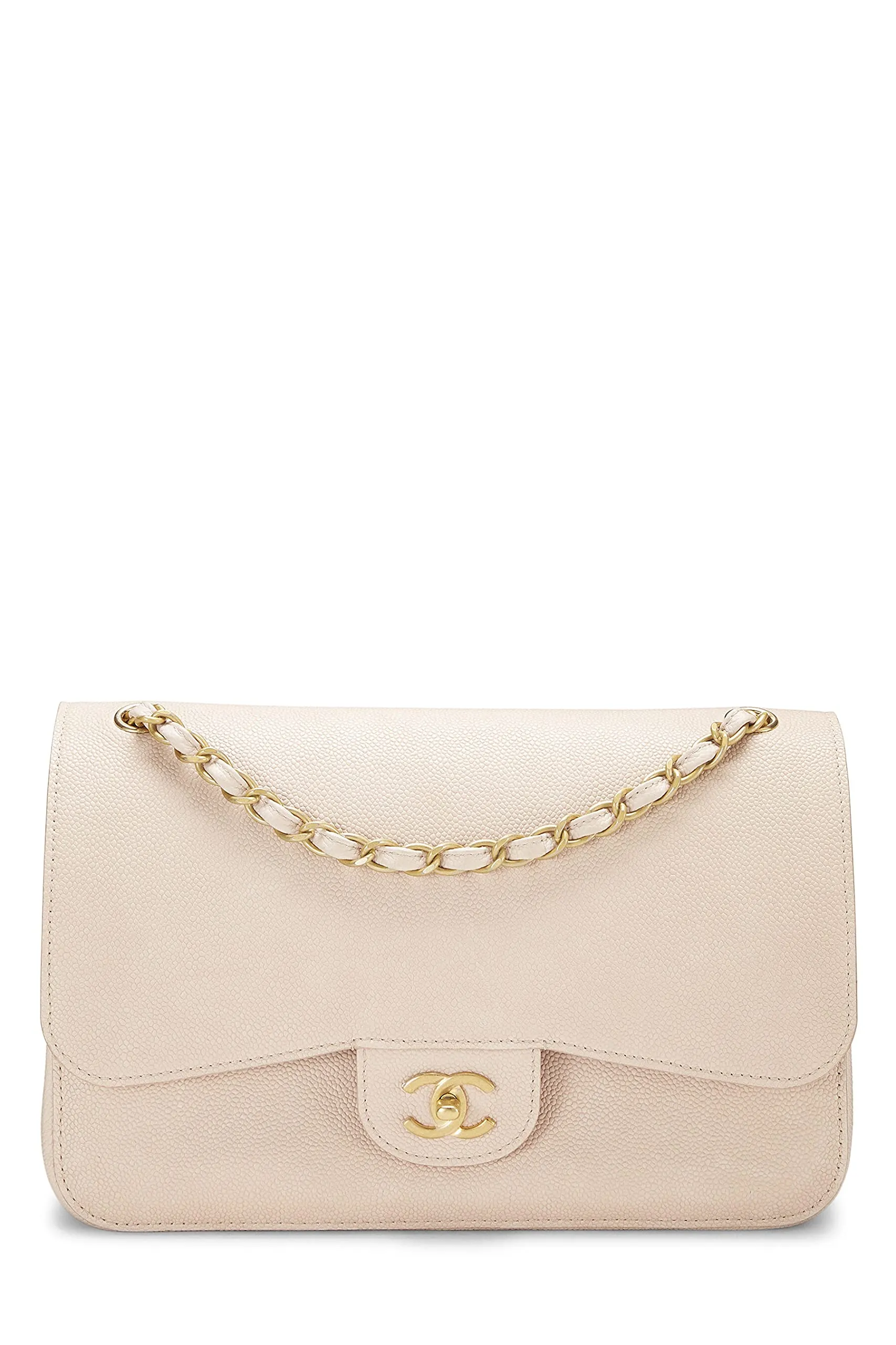 Chanel,  Pink Caviar Pure Double Flap Jumbo, Pink