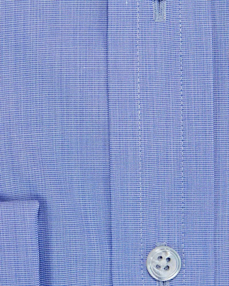 Classic Fit Plain Blue End-on-End Cotton Shirt with Classic Collar & Double Cuff