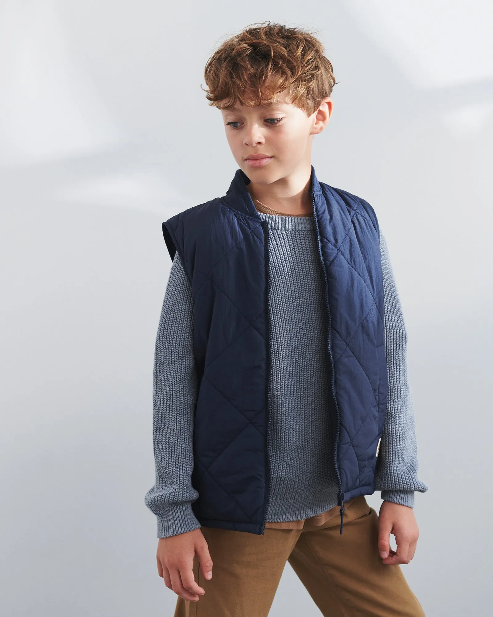 Cotton Knit Sweater - Tween - Blue Melange