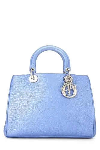 Dior,  Blue Metallic Leather Diorissimo Medium, Blue