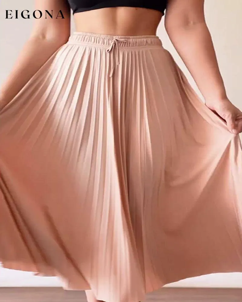 Elegant solid color drawstring pleated skirt