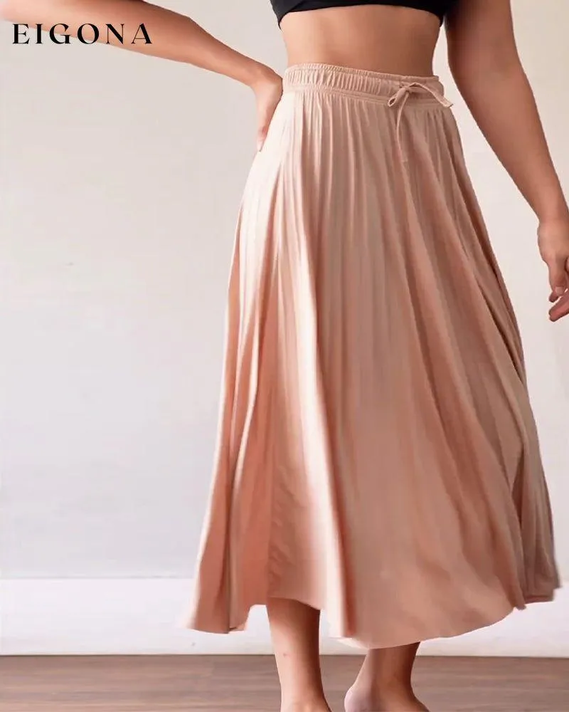 Elegant solid color drawstring pleated skirt