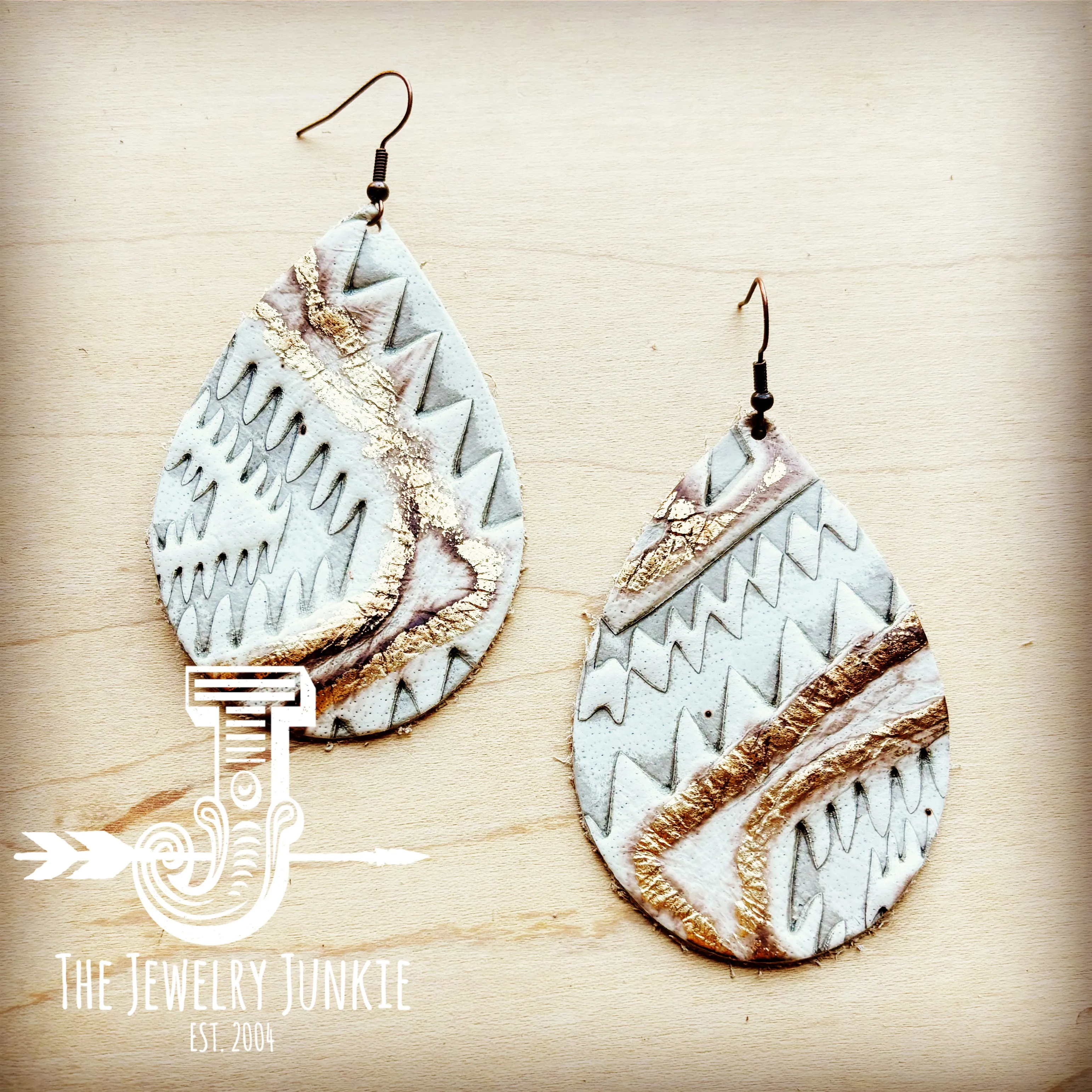 Leather Teardrop Earring-Aztec Gold 218k