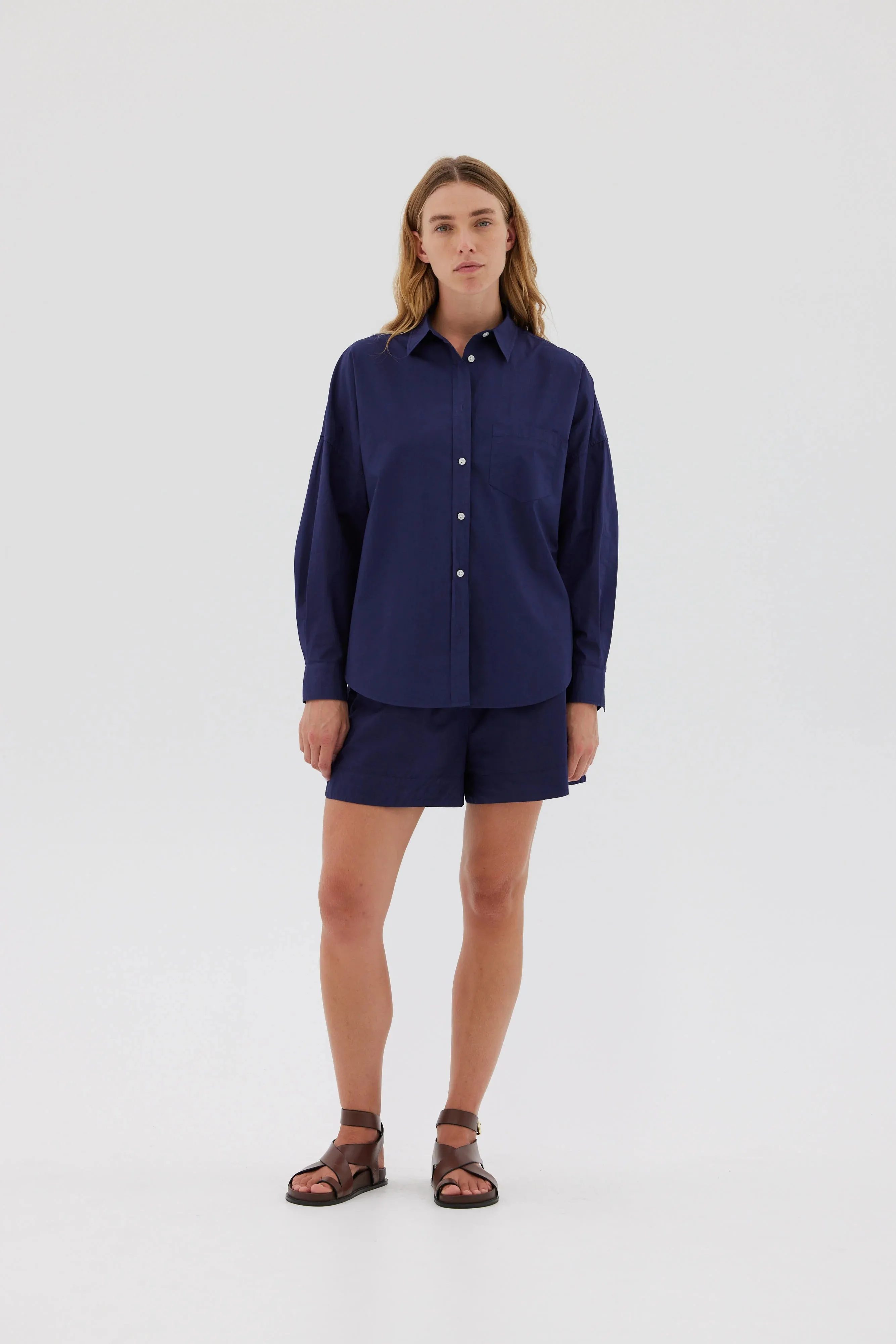 LMND Chiara Long Sleeve Shirt Classic in Navy