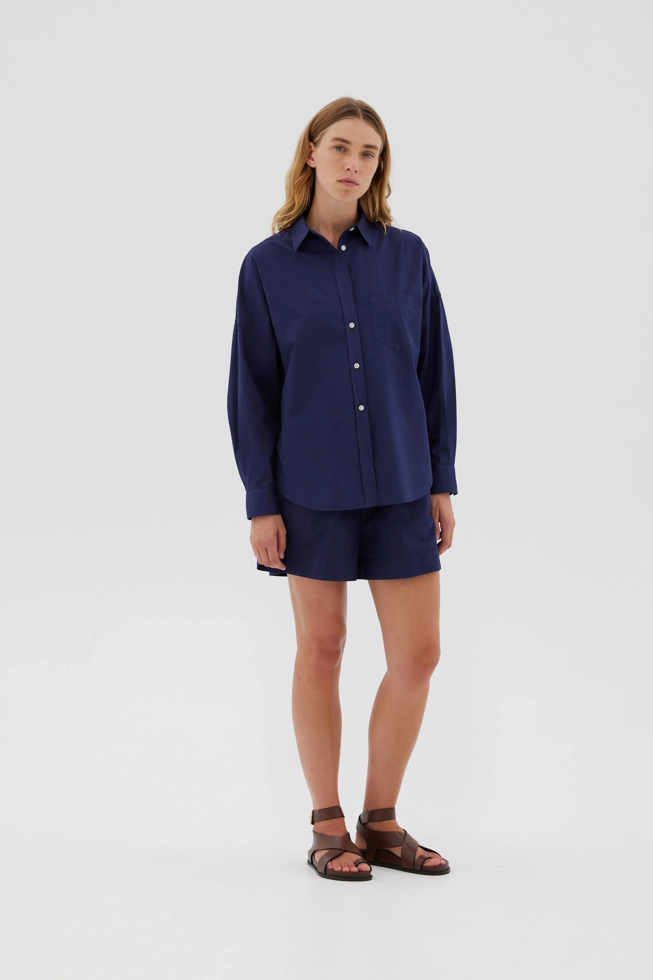 LMND Chiara Long Sleeve Shirt Classic in Navy