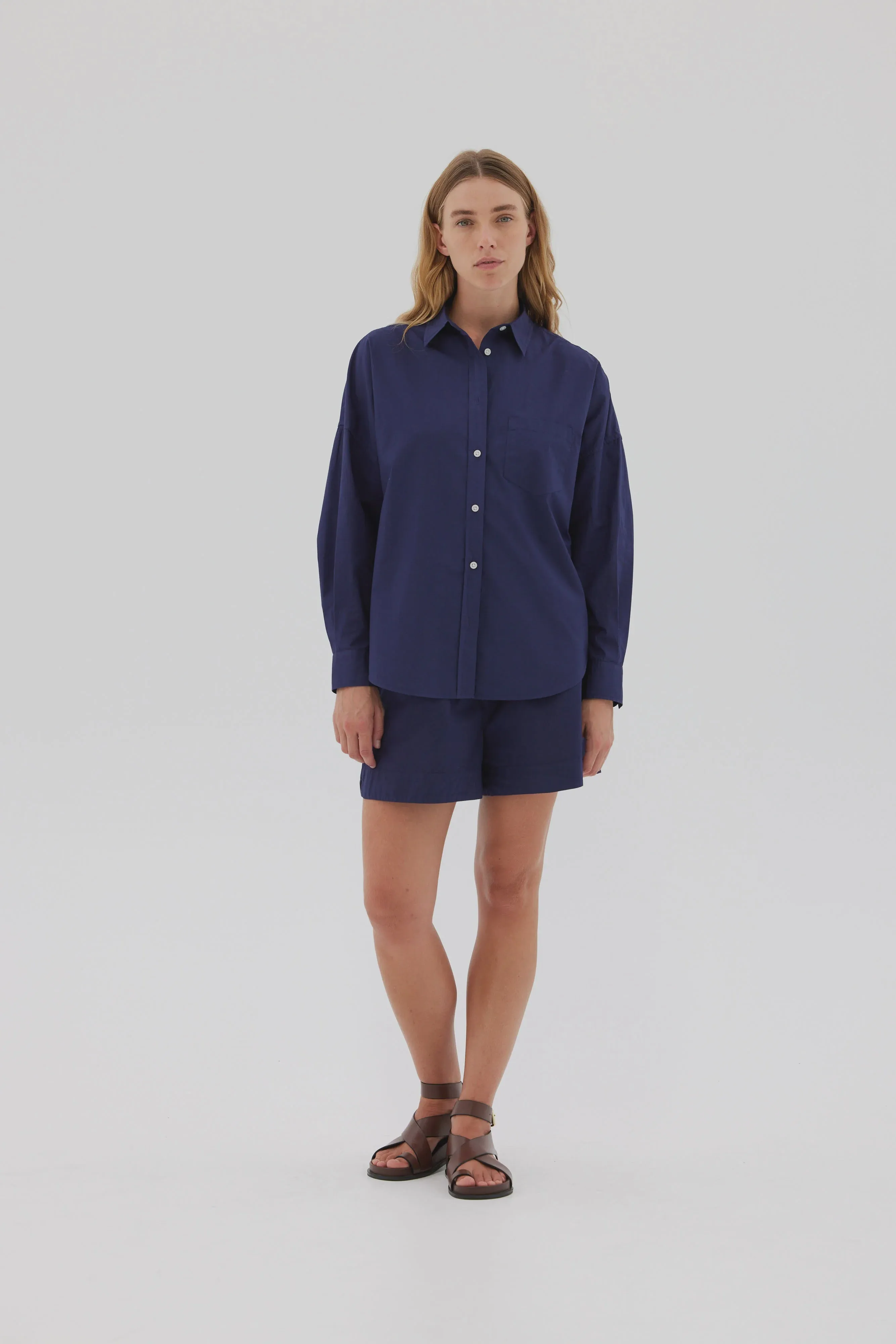 LMND Chiara Long Sleeve Shirt Classic in Navy