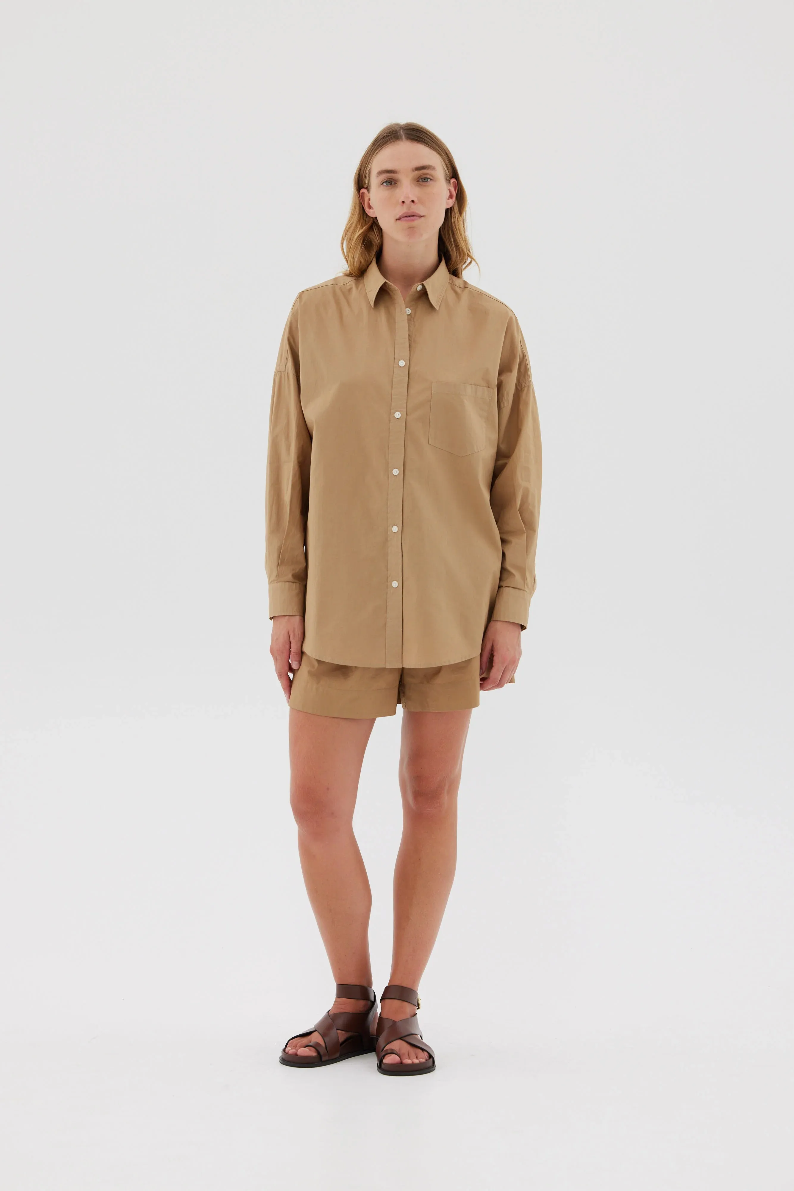 LMND Chiara Long Sleeve Shirt Classic in Toffee