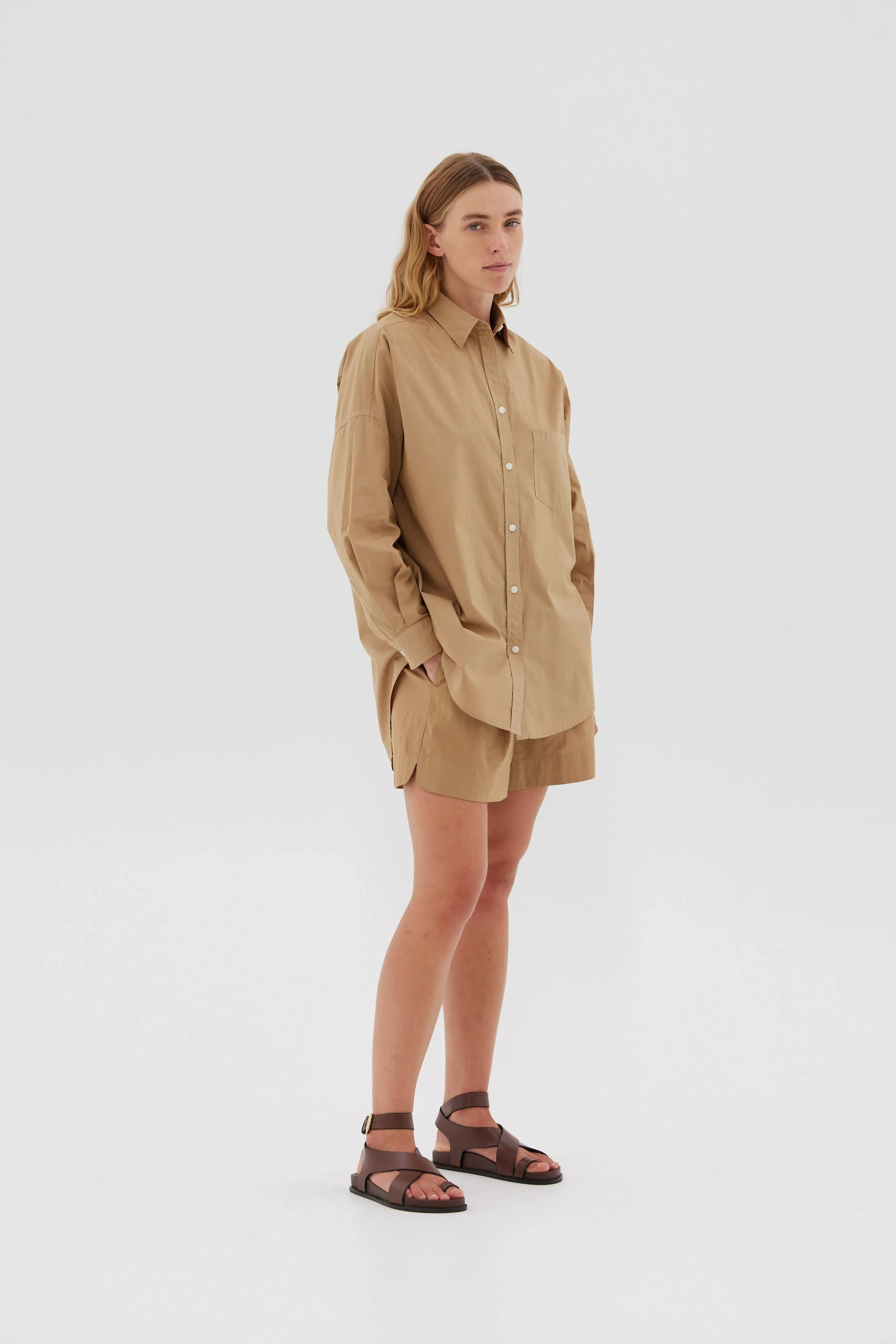 LMND Chiara Long Sleeve Shirt Classic in Toffee
