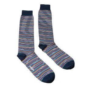 Missoni GM00CMU4957 0002 Navy/Mustard Striped Knee Length Socks