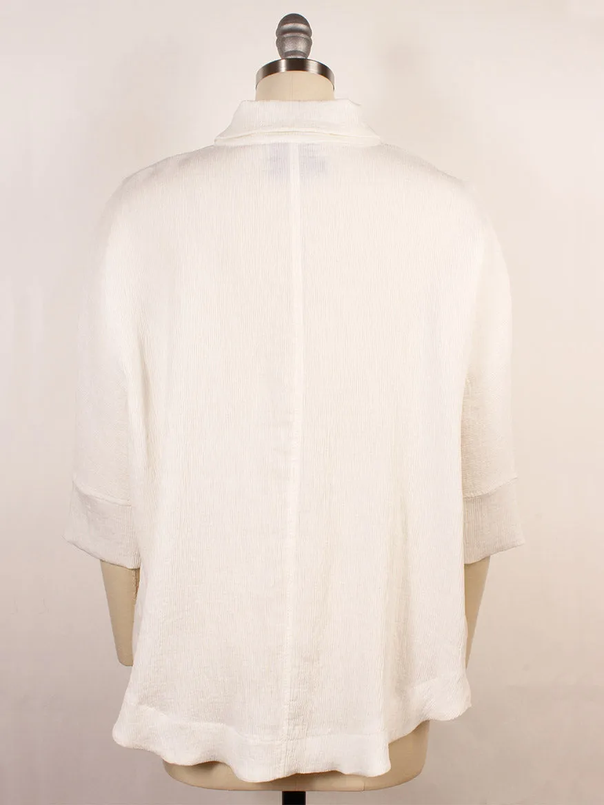 Porto Declan Pleated Button-Down Top in White