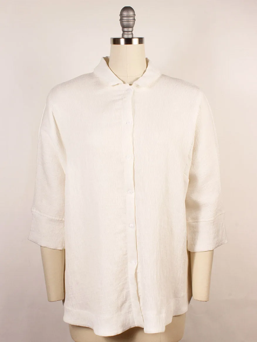Porto Declan Pleated Button-Down Top in White