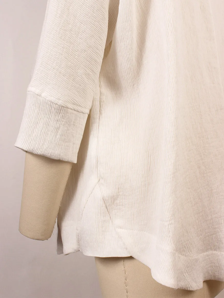 Porto Declan Pleated Button-Down Top in White